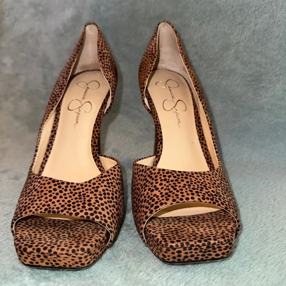 Jessica Simpson Womens Platform Heels 7.5 Brown Animal Print Block Heel D'Orsay